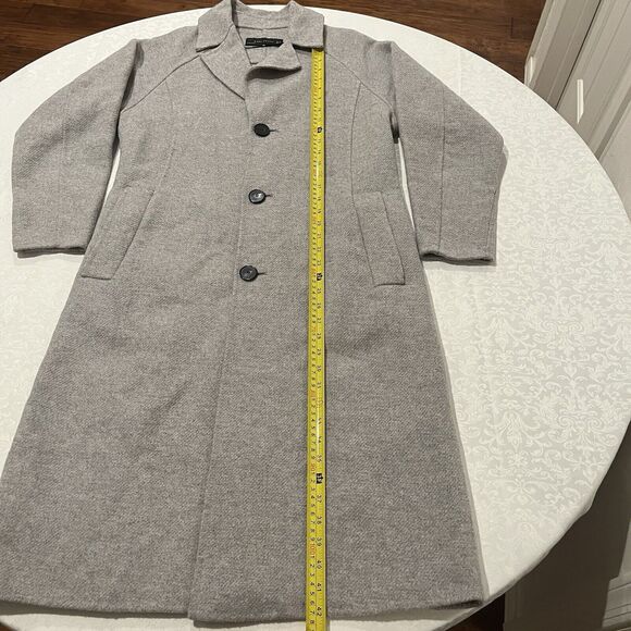 Zara Woman Size XS Wool Blend Long Coat Light Gray Pockets Collared Button Front - Picture 5 of 10